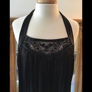 Charmeuse Halter Dress w Lace Trimmimg